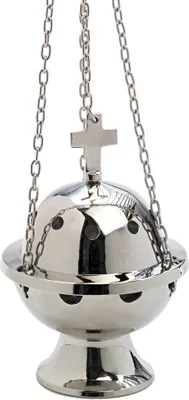 Produktbild von Rauchfass Vernickelt Räucherschwenker Silbern mit Kreuz Kette 51cm Deko 7590