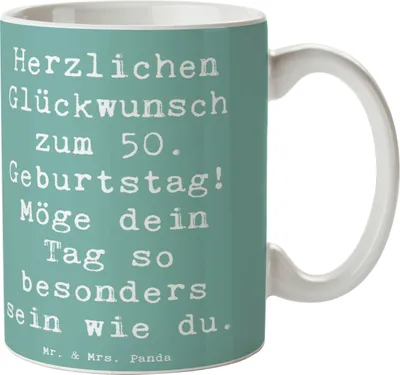 Produktbild von Mr. & Mrs. Panda Tasse Spruch 50. Geburtstag Freude - Meeresbrise - Geschenk, personalisierte Geschenke, Ehrung, schöne, Becher, Alter, Kaffeetasse, Happy Birthday