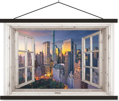 Produktbild von MuchoWow® Textilposter Ansicht - New York - Skyline 120x80 cm mit schwarzem Rahmen - Wanddeko