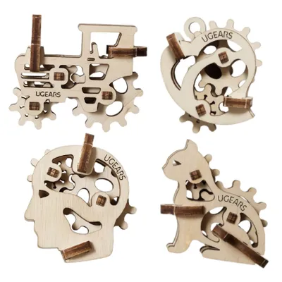 Produktbild von Ugears 3D mechanisches Holzpuzzle mit 4 mechanischen Anhängern und Zeichensymbolen