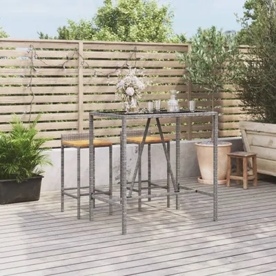 Produktbild von "2026 Promotion" Bartisch mit Glasplatte Grau 110x70x110 cm Poly Rattan - Gartentische CC22057