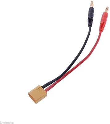 Productafbeelding van XT60 laadkabel, 30 cm | 14AWG siliconen, XT60-connector naar 4mm bananenstekker | Geschikt voor tabletbatterijen, WLtoys 144001, IMAX B6, geel, rood, zwart