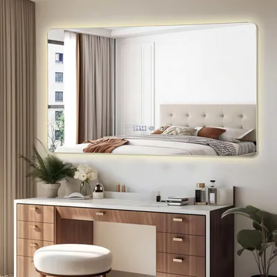 Immagine prodotto di Specchio da bagno rettangolare AIORBER a LED, dimmerabile con funzione touch e memoria, 3 tonalità di luce, antiappannamento, specchio da parete illuminato 60x120 cm – Bianco caldo