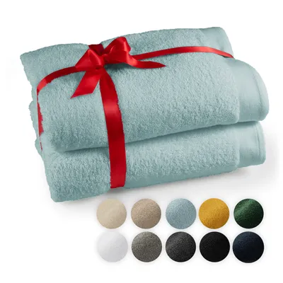 Produktbild von lumtal Premium 2-TLG. Saunatuch Set 80x200cm - Saunahandtuch  , 100% Baumwolle, Frottier XXL- Saunatücher, Extra Weich und Saugstark, Hellblau