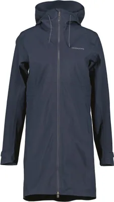 A studio shot of a dark blue parka jacket.