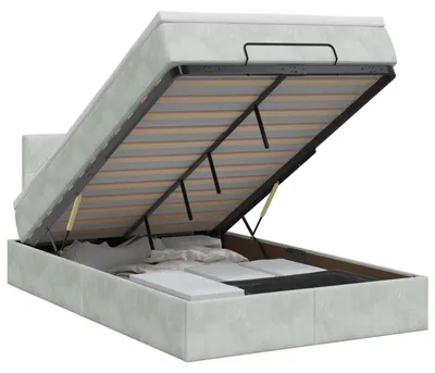 Image de Lit Ottoman gris clair avec matelas, 120 x 200 cm, revêtement en velours