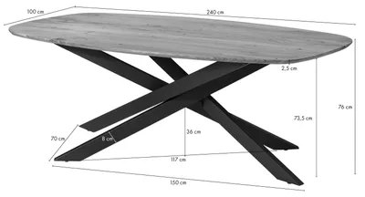 Produktbild von MASSIVMOEBEL24.DE Esstisch Akazie 240x100x76 natur lackiert / Mikado-Beine eckig schwarz