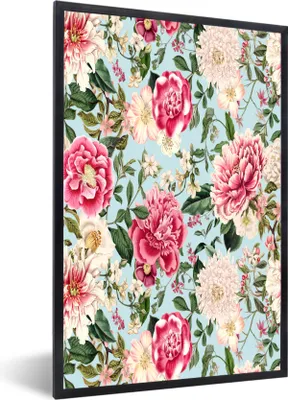 Produktbild von MuchoWow® MuchoWow® Gerahmtes Poster Blumen - Rosa - Muster 40x60 cm - Poster mit zchwarzem Bilderrahmen - Papierdruck - Wandbilder