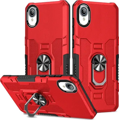 Produktbild von VIVO Y91C Hülle, Dual Layer Robuste Rüstung Ringhalter Ständer Schutzhülle für VIVO Y91C / Y1S Rot