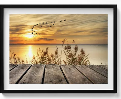 Produktbild von Pier bei Sonnenuntergang– Wandbild mit Rahmen – Gerahmtes Bild  – Wanddekoration – 80x60 cm –  Schwarz Rahmen