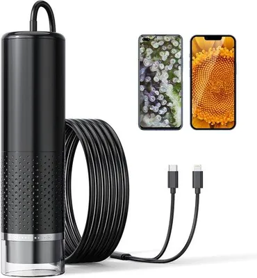 Obrázek produktu pro Uniqoos® Přenosné, kompaktní USB mikroskop s 1080p HD kamerou, zvětšení 10–200x – pro smartphone a tablet (iOS/Android, 2,0 MP)
