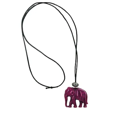 Produktbild von Kette 45x40x22mm Elefant Kunststoff fuchsia-weiß marmoriert Kordel schwarz 90cm lila 45x40x22mm