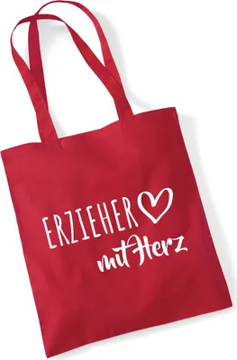 Produktbild von Huuraa Jutebeutel Erzieher mit Herz 10 Liter Classic Red Baumwolle Tasche Geschenkidee