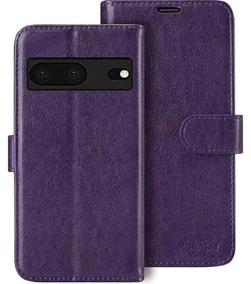 Image de Étui de protection pour Google Pixel 7, avec rabat, couleur violet, + film protecteur