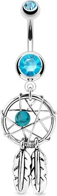Produktbild von Bauchnabel Piercing Traumfänger Dreamcatcher Zirkonia Kristalle Anhänger Federn Autiga® 10 mm