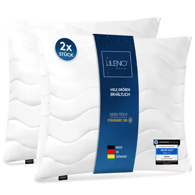 Produktbild von LILENO HOME Kopfkissen 80x80 cm [2er Set] HART mit 1.200g Kissen-Füllung - Bett oder Deko Kissen mit Reißverschluss zum Anpassen - Waschbar bis 95° - Sofa-Kissen & Zierkissen für Couch / Bett