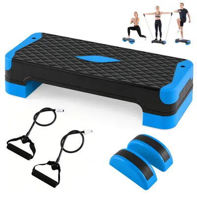 Obrázok produktu pre COSTWAY Aerobický stepper 3 v 1, s nastaviteľnou výškou, fitness stepper s 2 stupňami a trénermi rovnováhy, odporové gumy, povrch, krokovacia doska