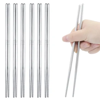 6 Paar Edelstahl-Essstäbchen, silber, 24 cm, wiederverwendbar