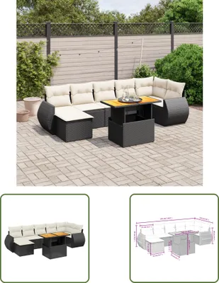 Produktbild von The Living Store 8-tlg. Garten-Sofagarnitur mit Kissen Schwarz Poly Rattan