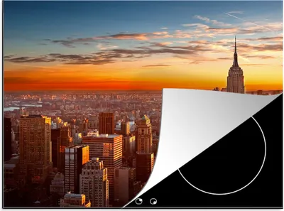 Produktbild von KitchenYeah© Herdabdeckplatte Skyline - New York - Sonne , 60x52cm, Küche Deko, Glaskeramikkochfeld Herdabdeckung, Abdeckplatte fùr Kochfeld