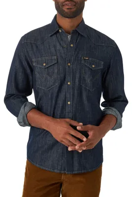 Produktbild von Wrangler Iconic Jeanshemd mit Druckknöpfen für Herren, reguläre Passform, XL