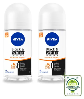 Produktbild von 2 x NIVEA Deodorant Roller Black & White Ultimate Impact 50 ml - Großpackung - 2 Stücke