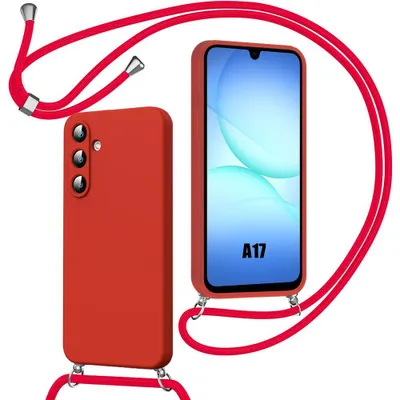 Image de Coque pour Samsung Galaxy A17 5G/4G, Protection Silicone Liquide Antichoc avec Cordon - Rouge