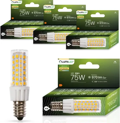 Produktbild von LUMILED Lampen LED E14 T25 4er Set 10W (ersetzt 75W) 3000K Warmweiß 970lm 320° 230V Kühlschranklampe Kühlschrank Backofen Haube