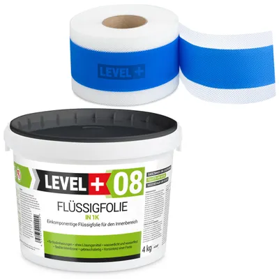 Zdjęcie produktu dla Zestaw do Hydroizolacji Folia w płynie 4kg Taśma uszczelniająca 5mb Łazienka Prysznic Level+ SET304