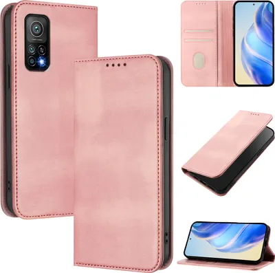 Produktbild von Handyhülle für Xiaomi Mi 10T/Mi 10T Pro, Vintage Leder RFID Schutz Kartenfach Standfunktion Magnetische Klapphülle Pink