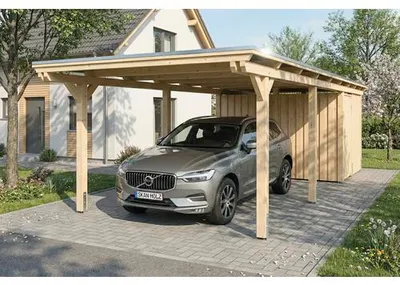 Produktbild von Einzelcarport SKAN HOLZ Emsland inkl. Abstellraum, EPDM Folie, Pfostenanker 340 x 846 cm natur