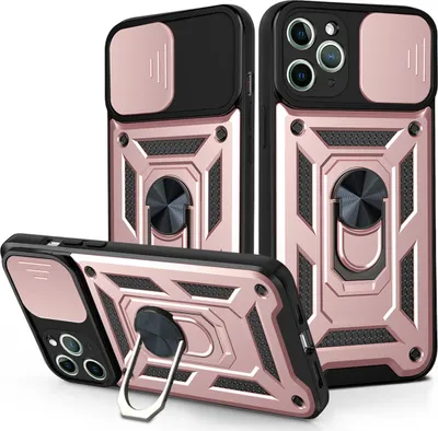 Produktbild von iPhone 11 Pro Max Hülle mit 360° Drehbarer Magnetische Ring Ständer Halter Dia Kameraschutz TPU Bumper Silikon Schutzhülle für iPhone 11 Pro Max Rosa