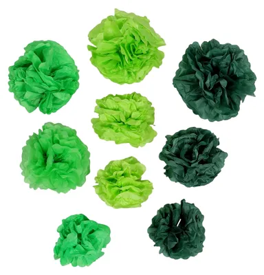Produktbild von 21 Stück grüne Pompons aus Seidenpapier für die Partydekoration