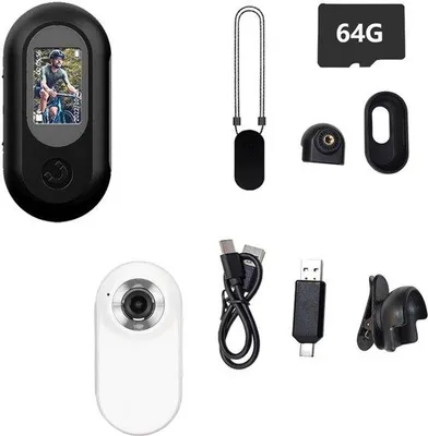 Obrázek produktu pro Miniaturní akční kamera s otočným kloubem o 360°, rozlišením 1080p, magnetem, nabíjení přes USB, včetně příslušenství a 64 GB micro SD karty, černá