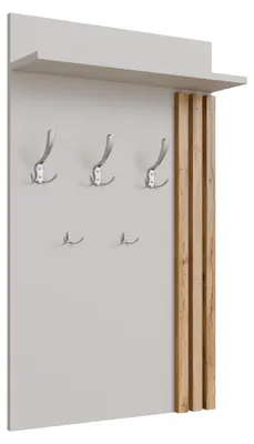 Obrázek produktu pro Nástěnný věšák s lamelami, 5 háčků, police, loft styl, 90 × 60 cm, kašmír + satén