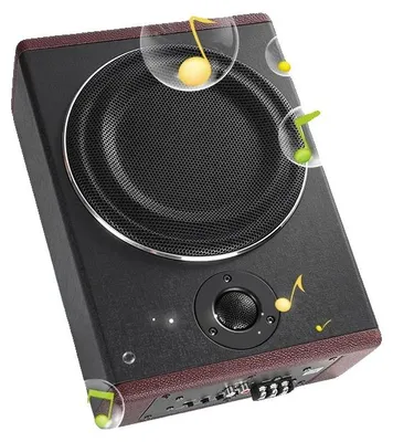 Image de Subwoofer actif, puissance maximale de 1000 W, impédance de 2,6 Ω, tension de 12 V, sensibilité de 90 dB, dimensions : 29 x 21,8 x 7,2 cm