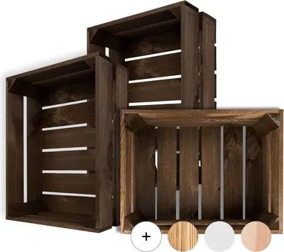 Obrázok produktu pre Creative Deco 3x Drevená debna wenge | 40x30x15cm | sada debien na víno debna na ovocie drevo | drevená debna darčekový kôš debna na hračky úložný box