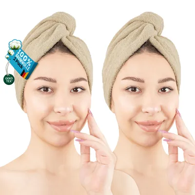 Immagine prodotto di Set da 2 turbanti per capelli Hammetex da donna, 25x66 cm – 100% cotone, certificati OEKO-TEX, con chiusura a bottone