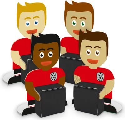Produktbild von itenga Fußballbande Rot Schwarz 4x Figuren + 4x Würfelboxen Schwarz