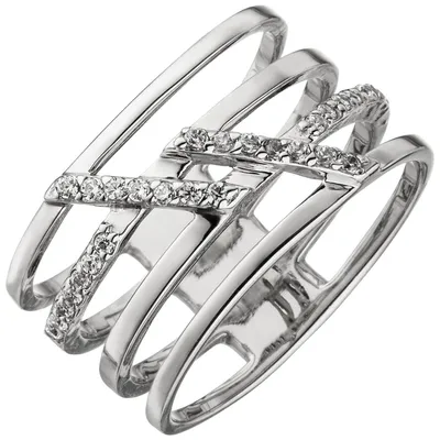 Produktbild von Ring breiter Damenring 4-reihig mit weißen Zirkonia 925 Silber Fingerschmuck Innenumfang 64mm Ø20.4mm