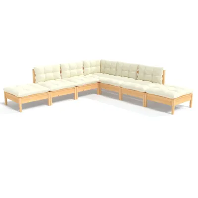 Produktbild von vidaXL 7-tlg. Garten-Lounge-Set mit Creme Kissen Kiefernholz