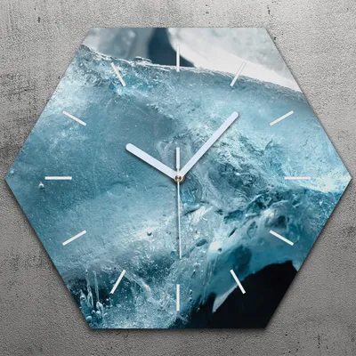 Produktbild von Uhr hexagonal 40 cm Glas Geräuschlos weiße Zeiger - Makro-Wasserfrost