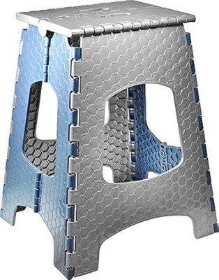 Productafbeelding van Famanu inklapbare kruk met handgreep - hoogte 44 cm - grijs-blauw