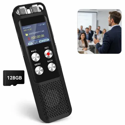 Produktbild von 136GB Diktiergerät sprachaktiviert – 1536kbps, 33h Aufnahme, MP3 | Inkl. 128GB Karte für Meetings, Uni