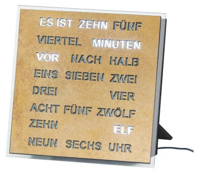 Produktbild von AMS T1238 Tischuhr mit LED-Wortuhr und Messing Antik-Zifferblatt