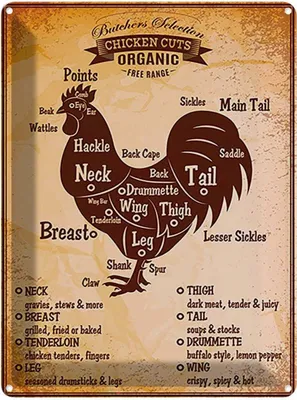 Produktbild von vianmo Blechschild 40x30 cm Chicken cuts Organic Metzgerei Hofladen Marktstand Laden