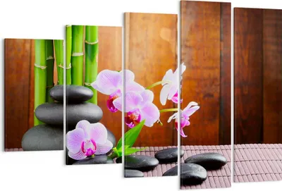 Produktbild von Bild auf Leinwand - Leinwandbild - Bambus Dekoration Blume Orchidee - 150x100cm - Wand Bild - Wanddeko - Leinwanddruck - Bilder - Kunstdruck - Leinwand bilder - Wandkunst - EG150x100-2167