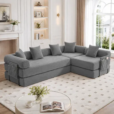 Produktbild von Familiensofa Stauraum Modular Vakuumverpackt Haustierfreundlich Dunkelgrau 270x180x64cm