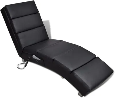 Productafbeelding van Massagebank met chaise longue, zwart, kunstleer, elektrisch verstelbaar, met verwarmingsfunctie voor ontspanning in de woonkamer, slaapkamer of kantoor, met voetsteun en afstandsbediening