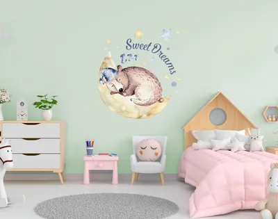 Tiere auf Wolken mit Mond und Sternen für das Babyzimmer – Decords Wandtattoo, Produktansicht 1
